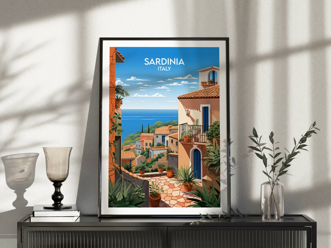 Sardinia Italy Coastal Village Terrace Sea View Travel Poster - Image 5