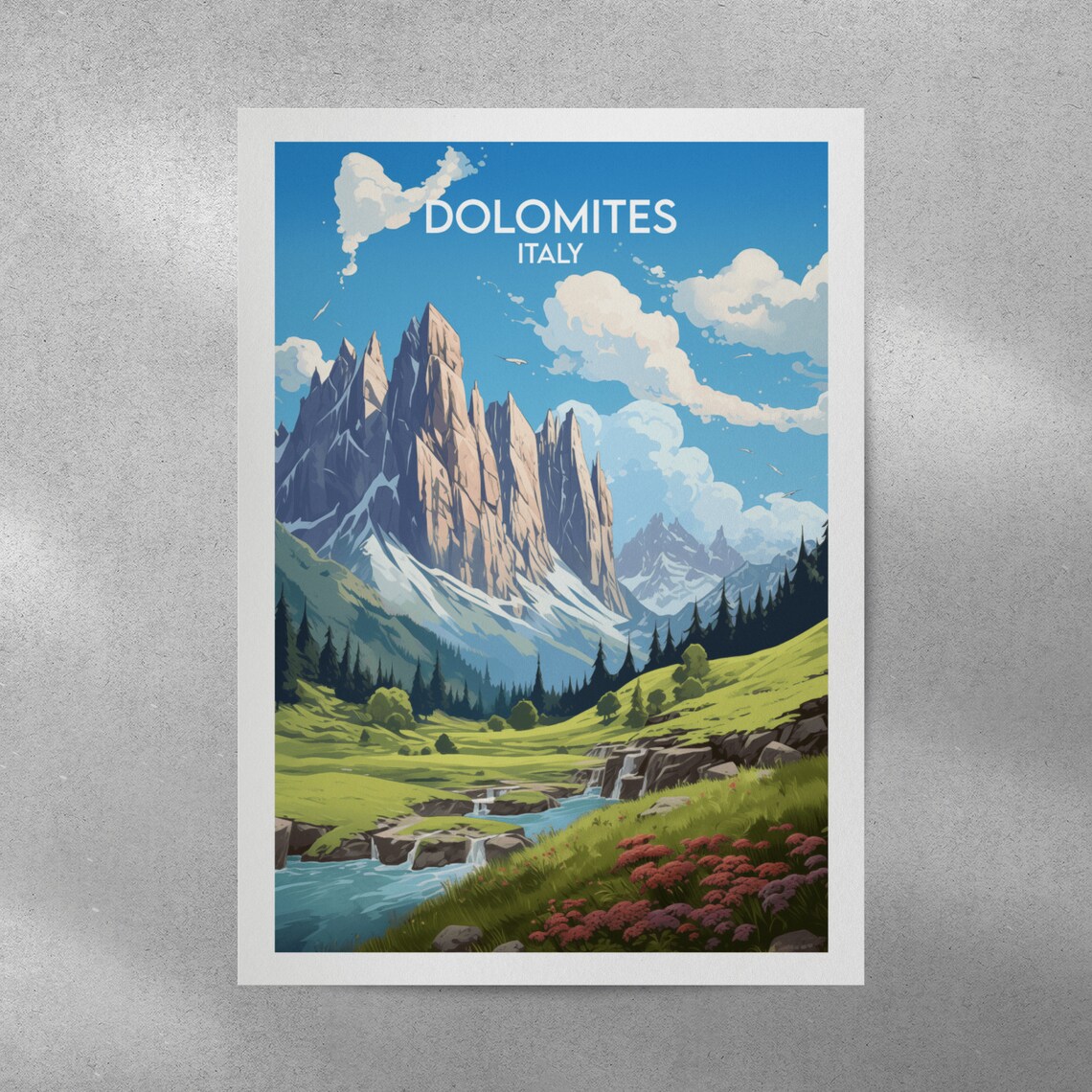 Dolomites Italy Jagged Peaks Waterfall Vintage Travel Poster - Image 4