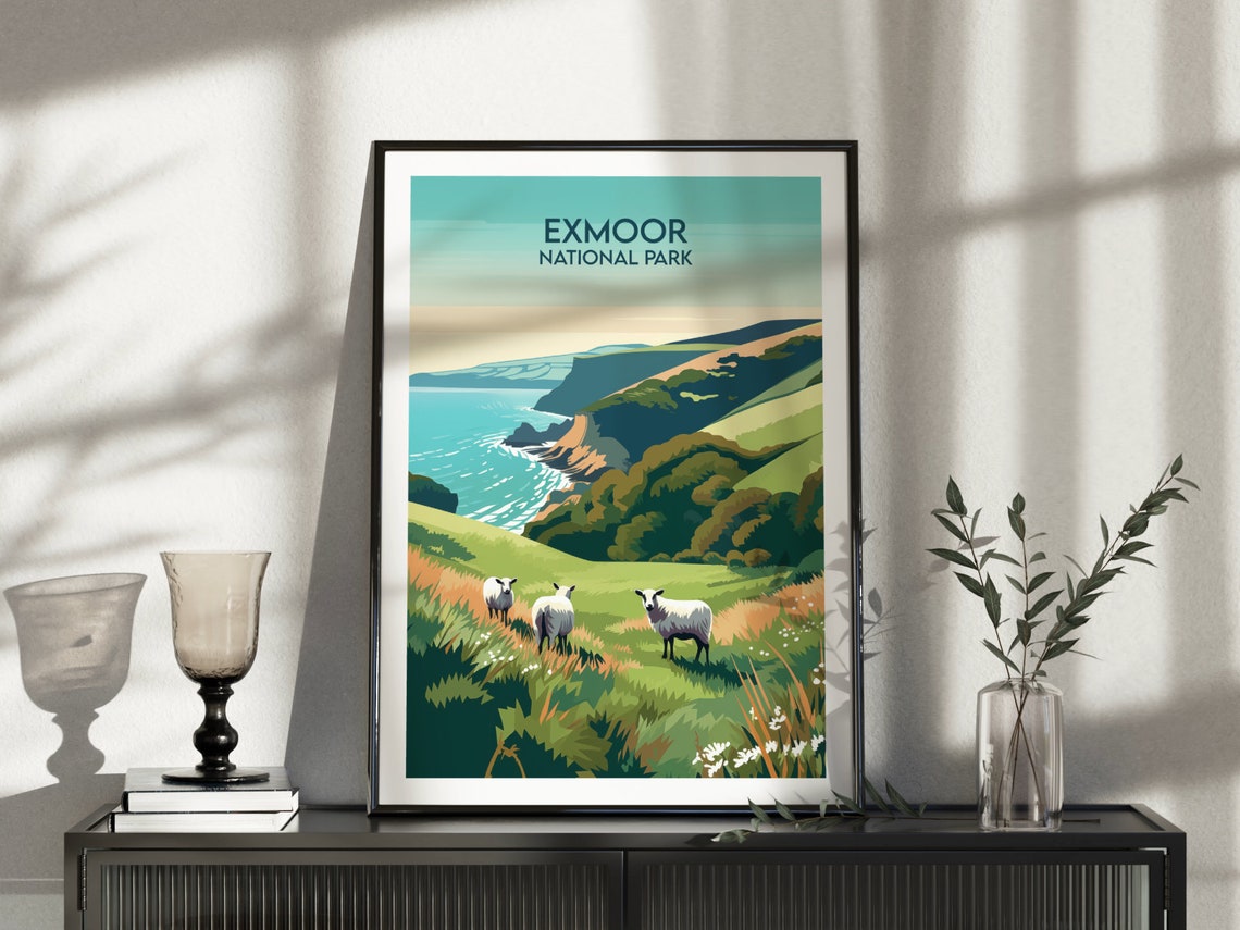 Exmoor National Park Green Hillside Sheep Coastal Art Poster - Image 3