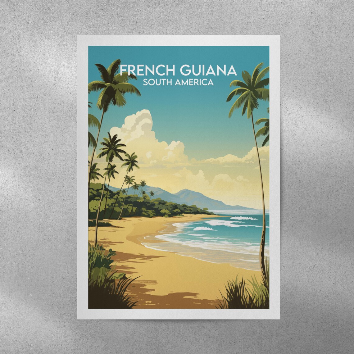 French Guiana South America Vintage Sunset Palm Beach Travel Poster - Image 4