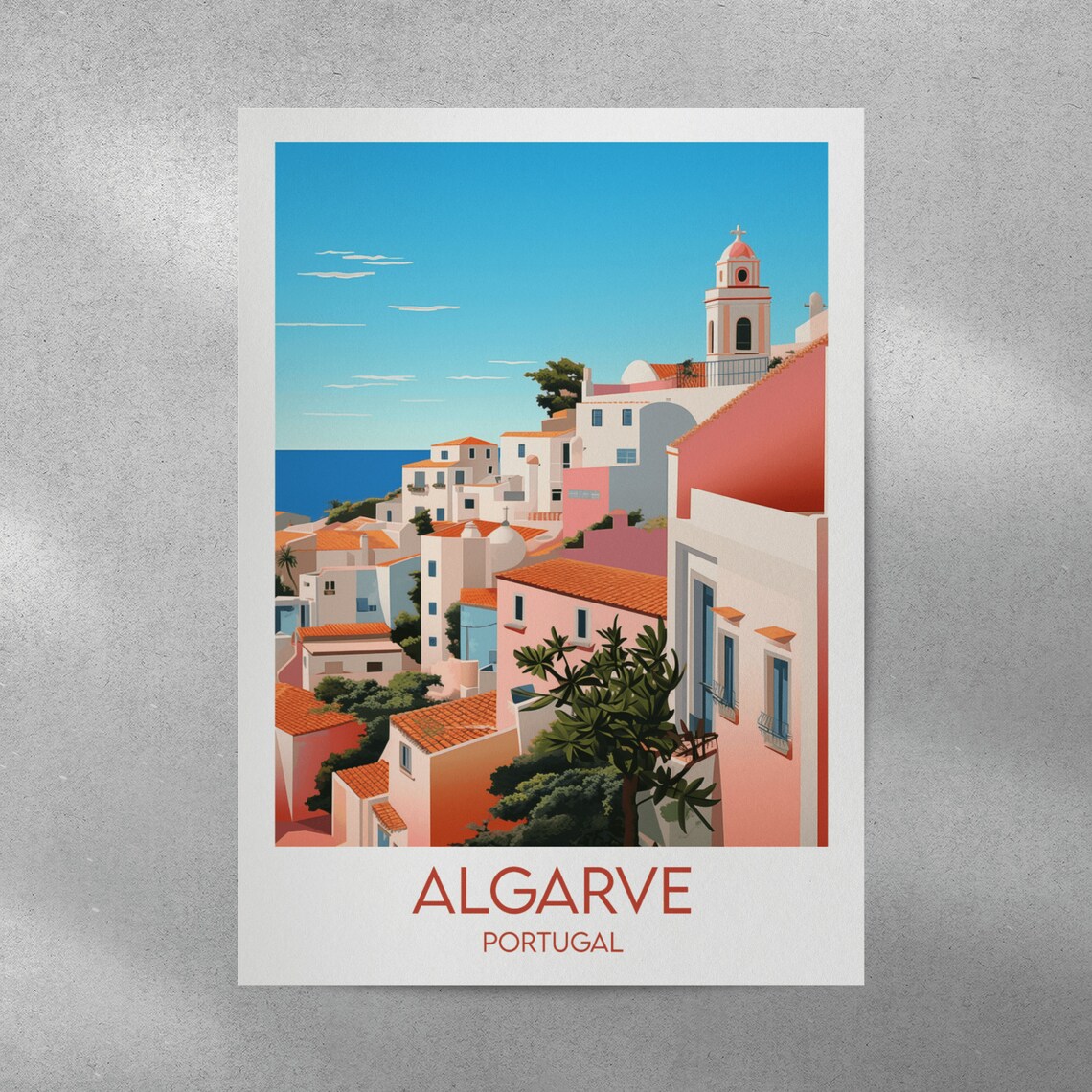 Algarve Portugal Seaside Village Rooftops Classic Travel Art Poster - Image 5