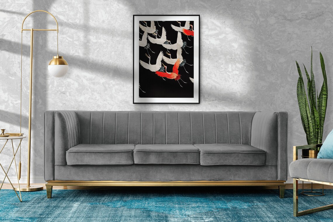 Japanese Black Crane Bird Vintage Classic Art Print - Image 2
