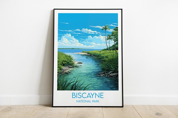 Biscayne National Park Turquoise Inlet Palm Trees Travel Poster