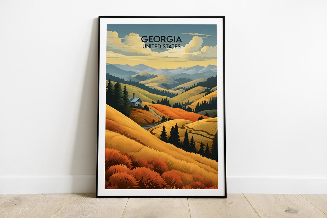 Georgia United States Rolling Hills Cabin Golden Fields Poster