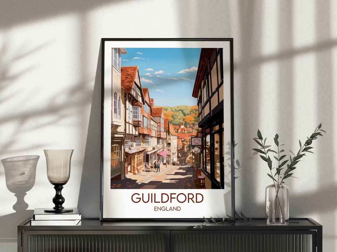 Guildford England Historic High Street Half Timbered Shops Poster - Image 5