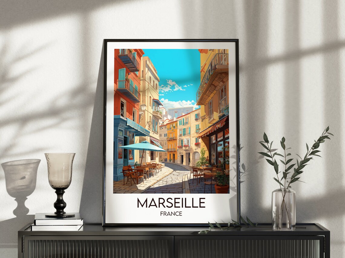 Marseille France Old Town Cafe Street Vintage Style Travel Poster - Image 3