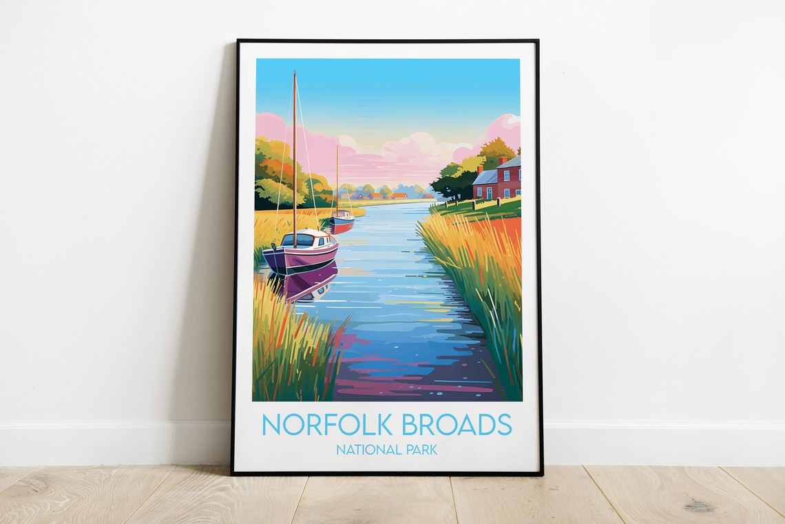 Norfolk Broads National Park Sailing Boats Retro Travel Poster