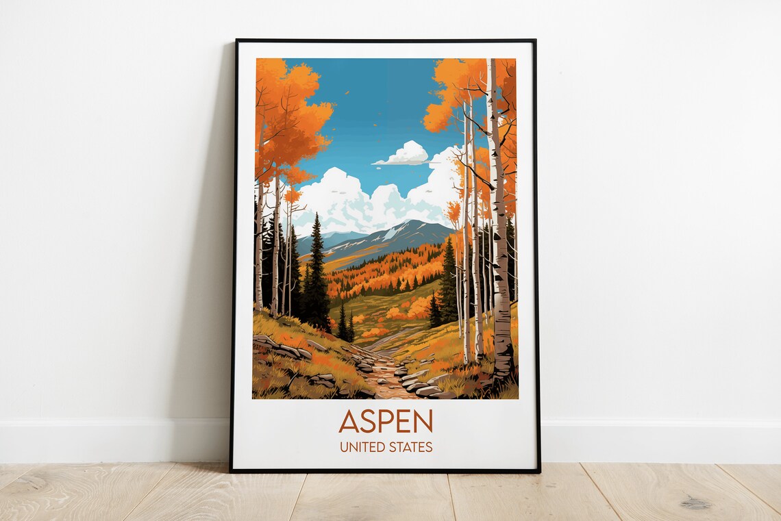 Aspen United States Autumn Aspen Trail Fall Colors Travel Poster