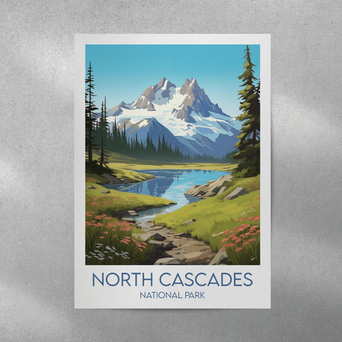 North Cascades National Park Alpine Lake Retro Travel Poster - Image 2