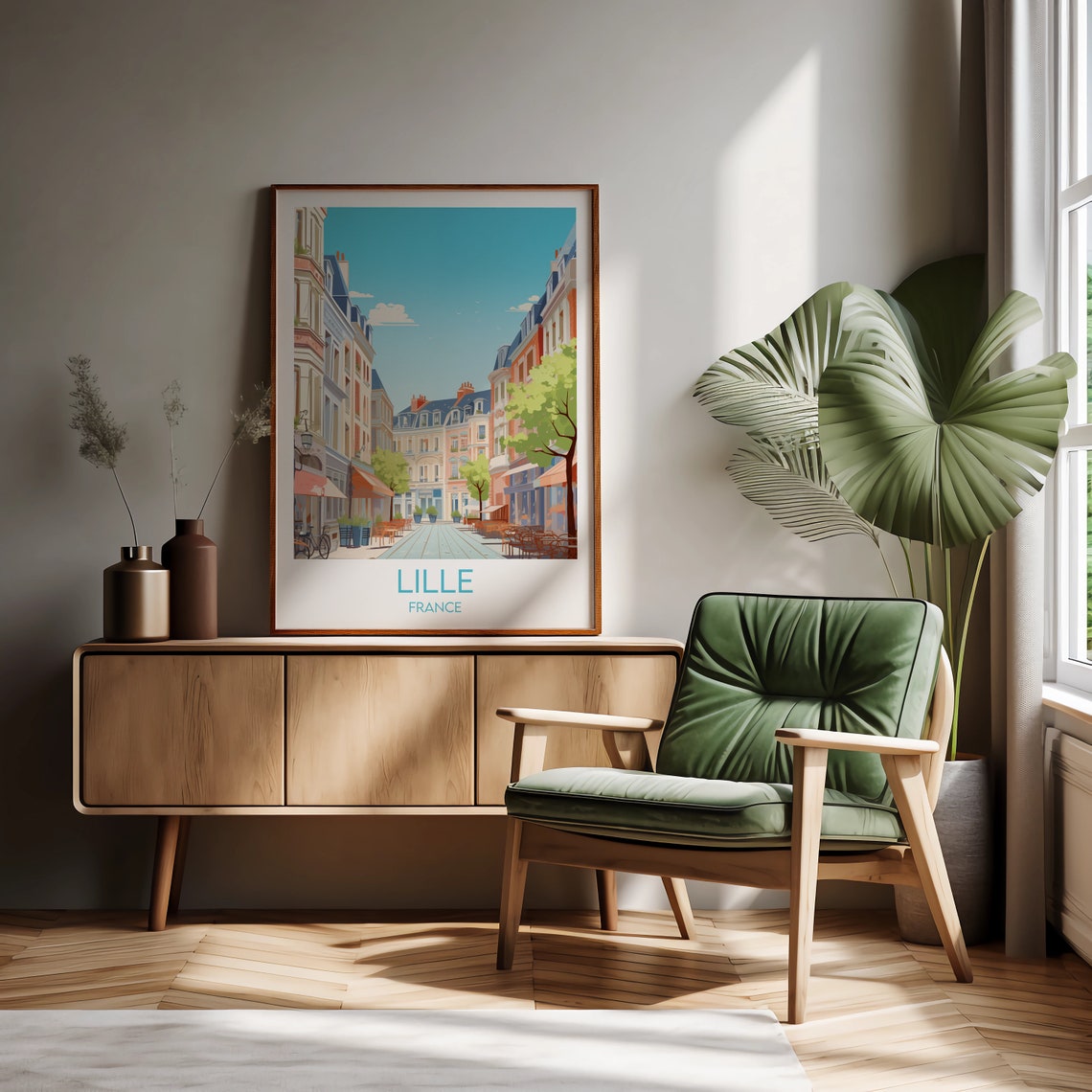 Lille Charming Parisian Boulevard With Cafes France Travel Poster - Image 2