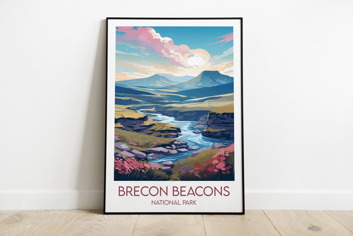 Brecon Beacons National Park River Valley Heather Travel Poster