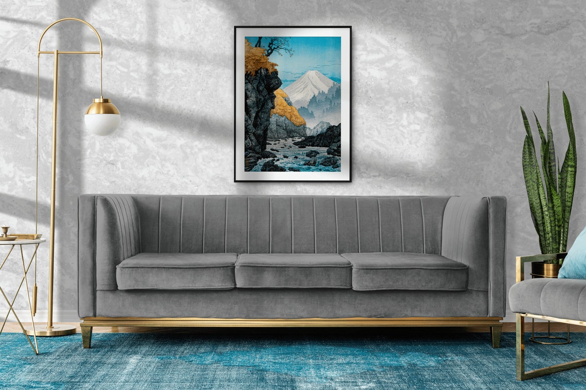 Mount Fuji Japanese Woodblock River Gorge Autumn Landscape Print - Image 2