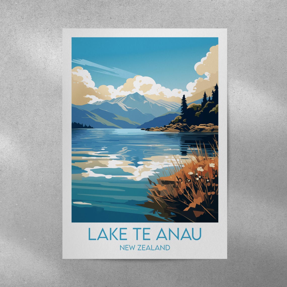Lake Te Anau New Zealand Blue Water Reflections Scenic Travel Poster - Image 4