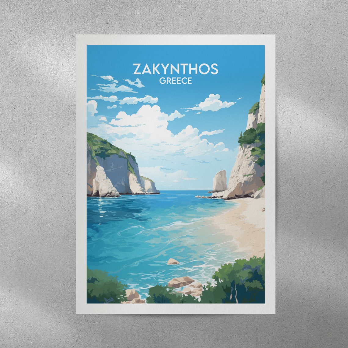 Zakynthos Greece Cove Beach White Cliffs Turquoise Travel Poster - Image 4