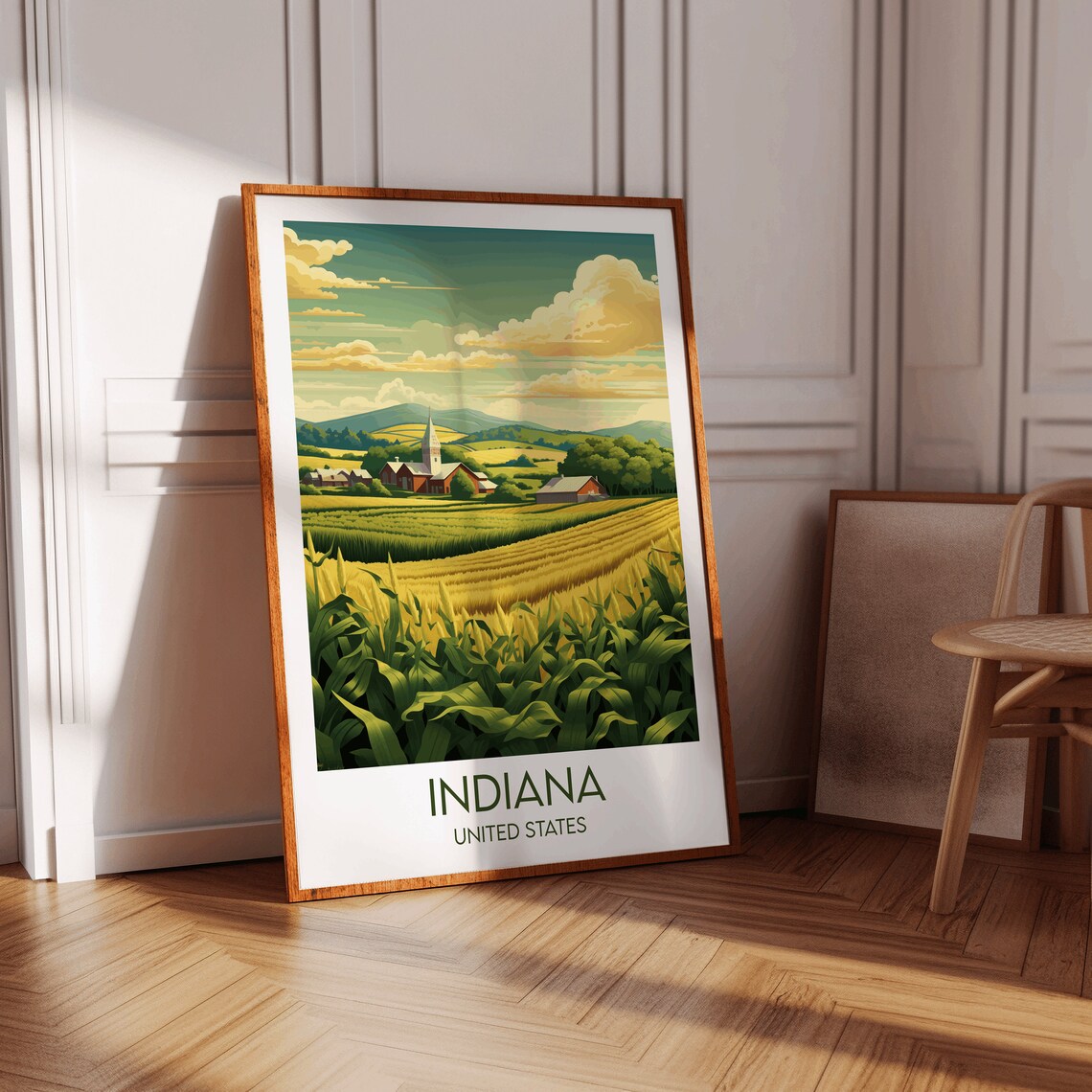 Indiana United States Golden Cornfield Farm Scenic Travel Poster - Image 2