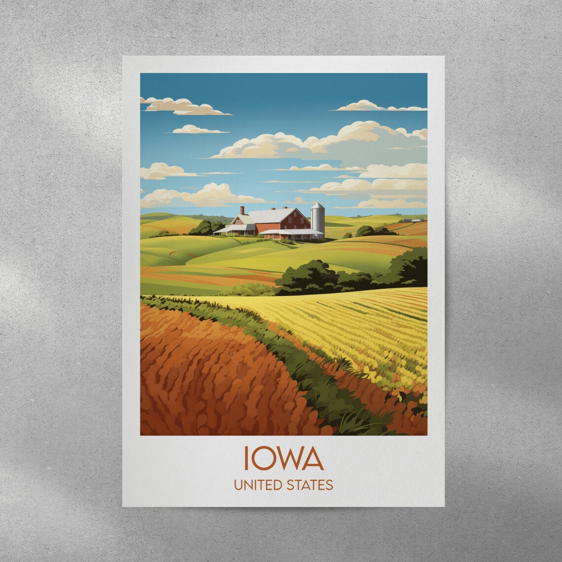 Iowa United States Farm Barn Rolling Fields Retro Travel Poster - Image 3