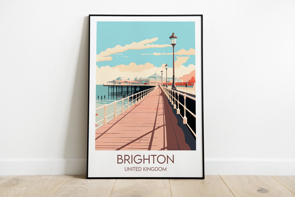 Brighton Pier Boardwalk Seaside Vintage British Travel Poster