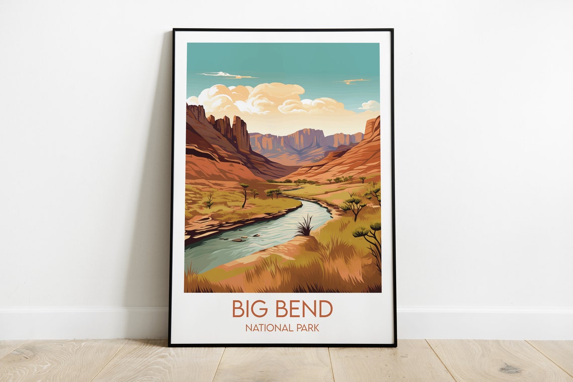 Big Bend National Park Desert River Canyon Sunset Travel Poster