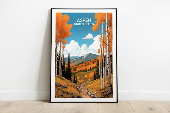 Aspen United States Fall Foliage Mountain Trail Autumn Travel Poster