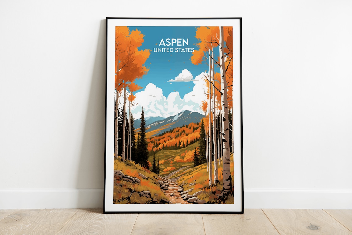 Aspen United States Fall Foliage Mountain Trail Autumn Travel Poster