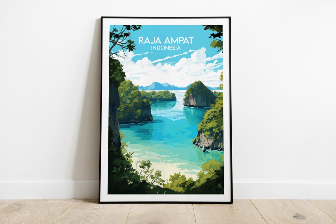 Raja Ampat Indonesia Turquoise Lagoon Tropical Island Travel Poster