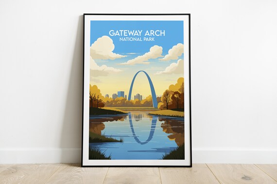 Gateway Arch National Park St Louis Skyline Lake Reflection Poster