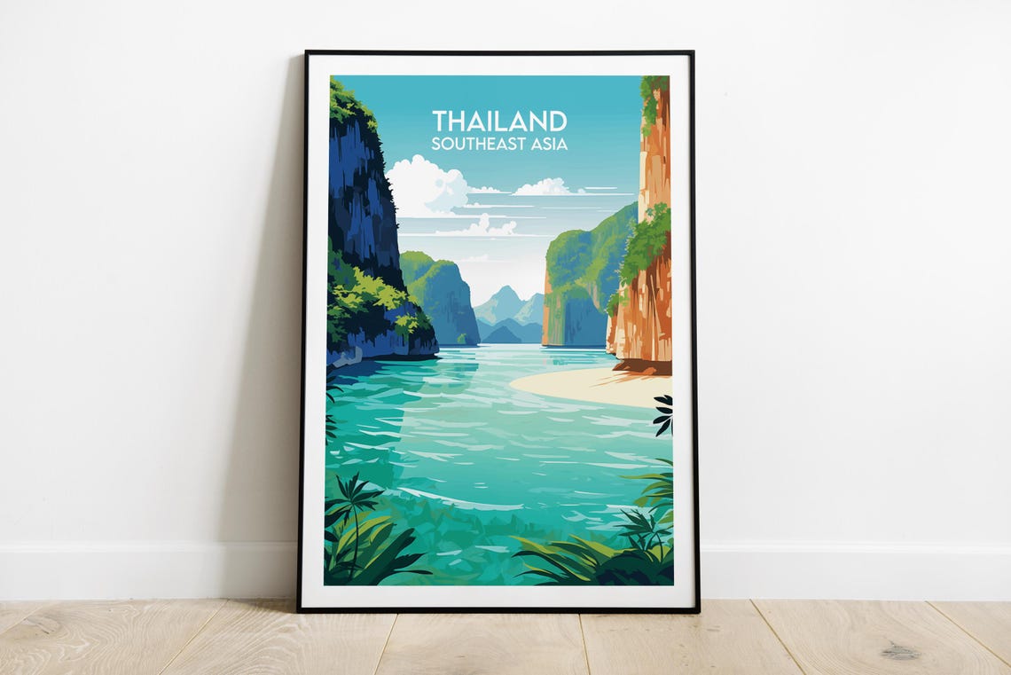 Thailand Limestone Cliffs Lagoon Southeast Asia Travel Poster