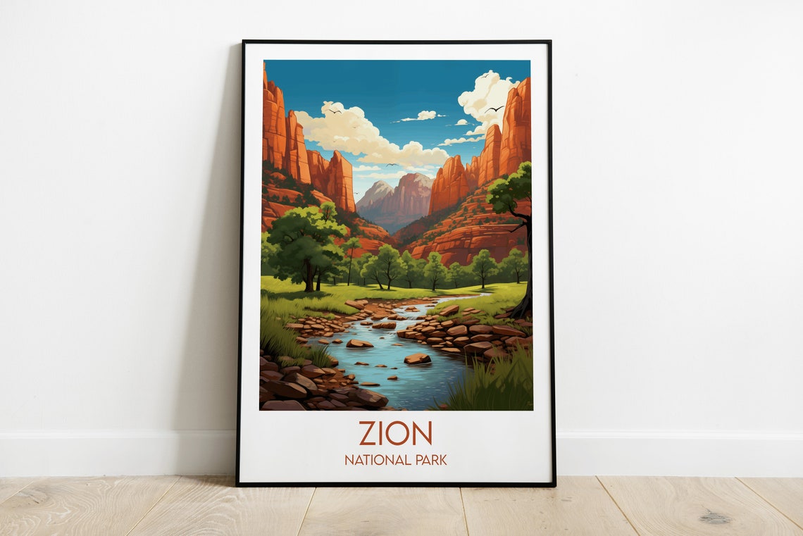 Scenic Zion National Park Utah Red Rock Canyon River Valley Poster