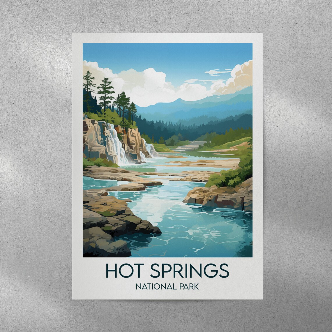 Hot Springs National Park River Waterfall Scenic Art Travel Poster - Image 3