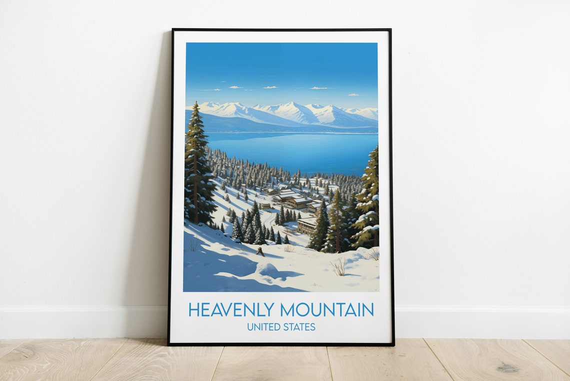 Heavenly Mountain United States Snowy Ski Village Lake View Poster