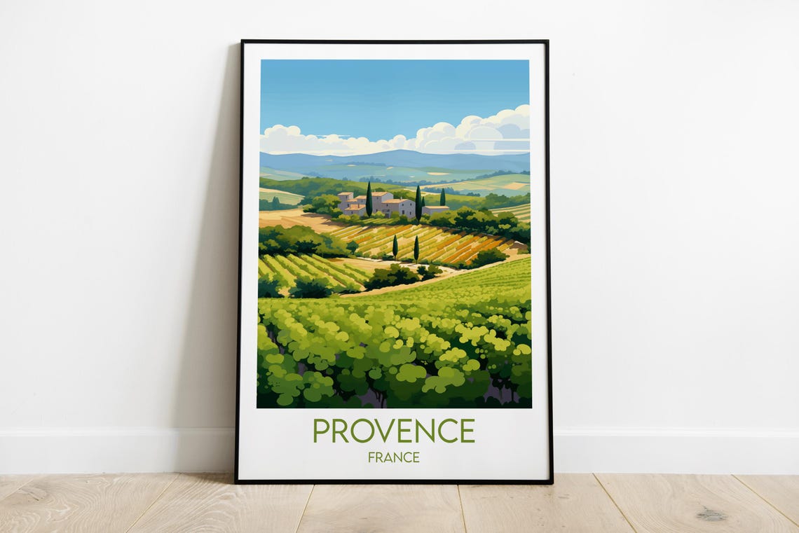 Provence France Vineyard Rows Cypress Hills Scenic Travel Wall Art