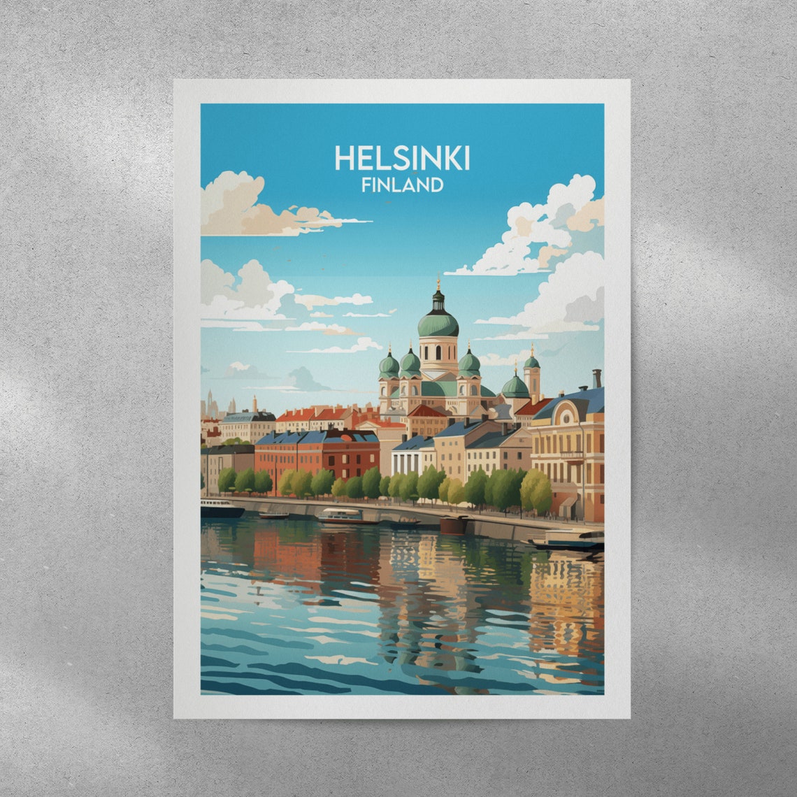 Helsinki Finland Harbor Waterfront Cathedral Skyline Art Poster - Image 3