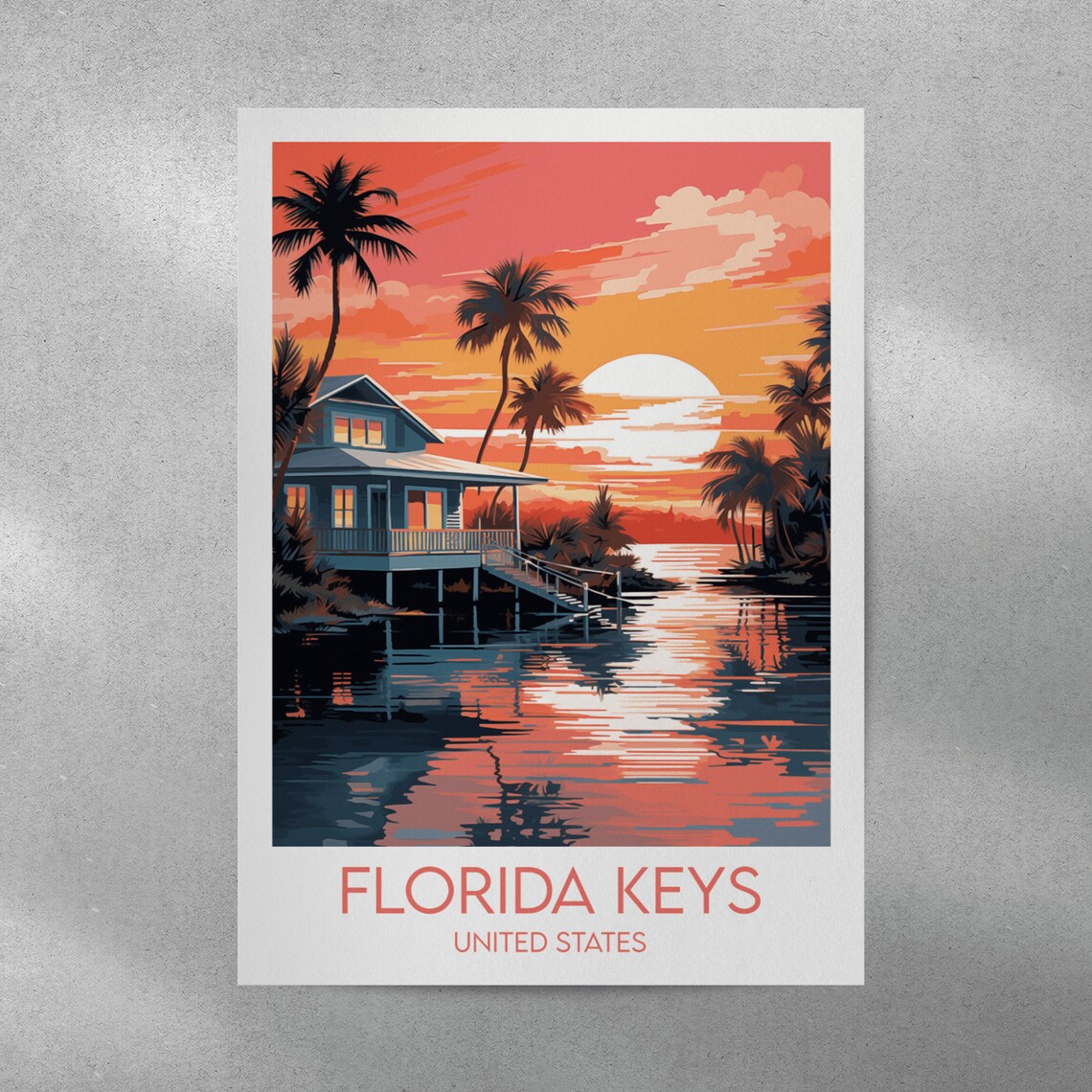Florida Keys United States Vintage Sunset Beach House Travel Poster - Image 4