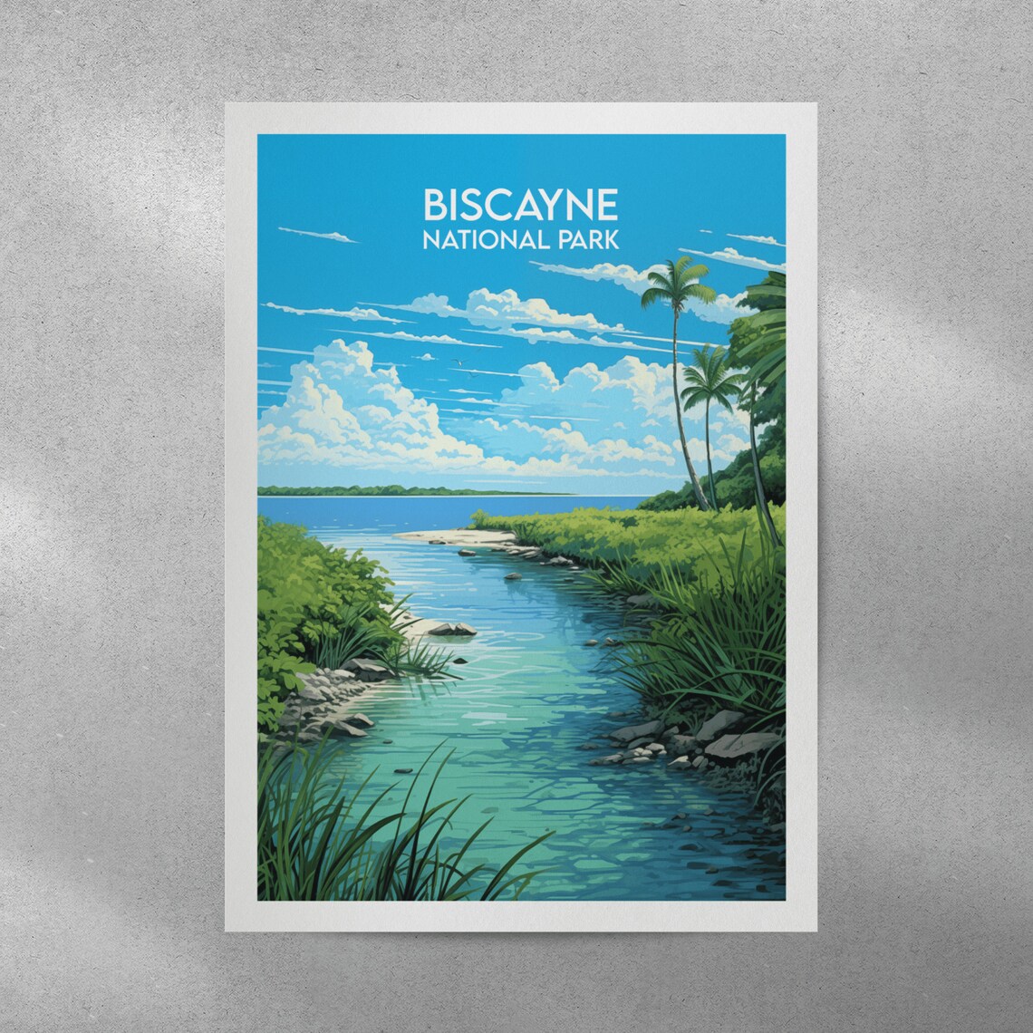 Biscayne National Park Tropical Inlet Palm Trees Scenic Travel Poster - Image 2