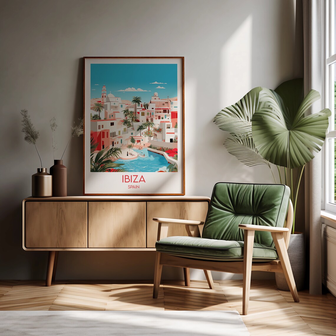 Ibiza Spain White Old Town Coastline Retro Travel Art Poster - Image 2