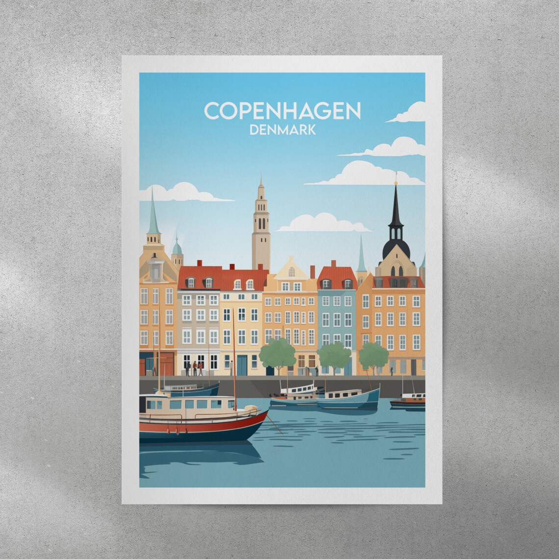 Copenhagen Denmark Harbor Boats Colorful Buildings Travel Poster - Image 2