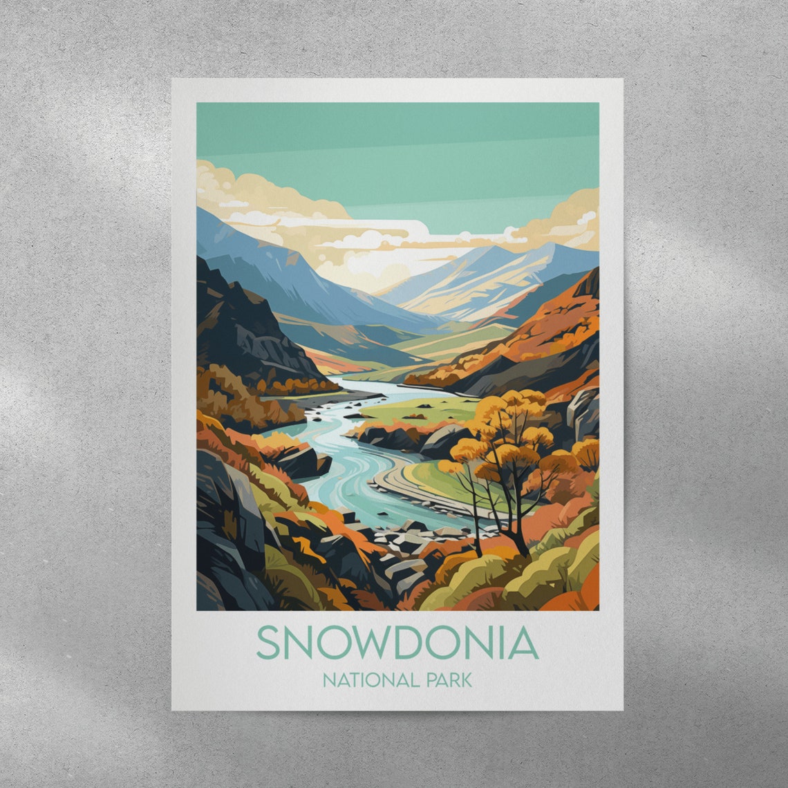 Snowdonia National Park Golden Autumn Valley River Poster Art - Image 4