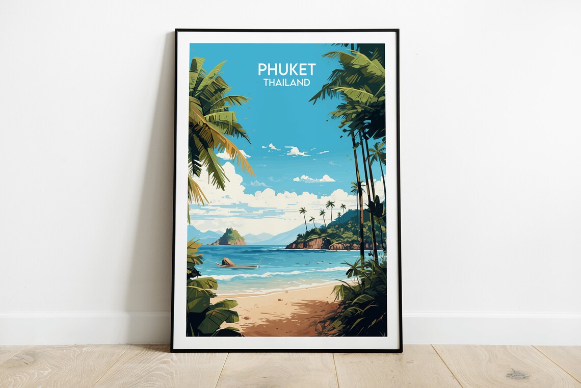 Phuket Thailand Island Beach Palm Tree Vintage Travel Art Poster
