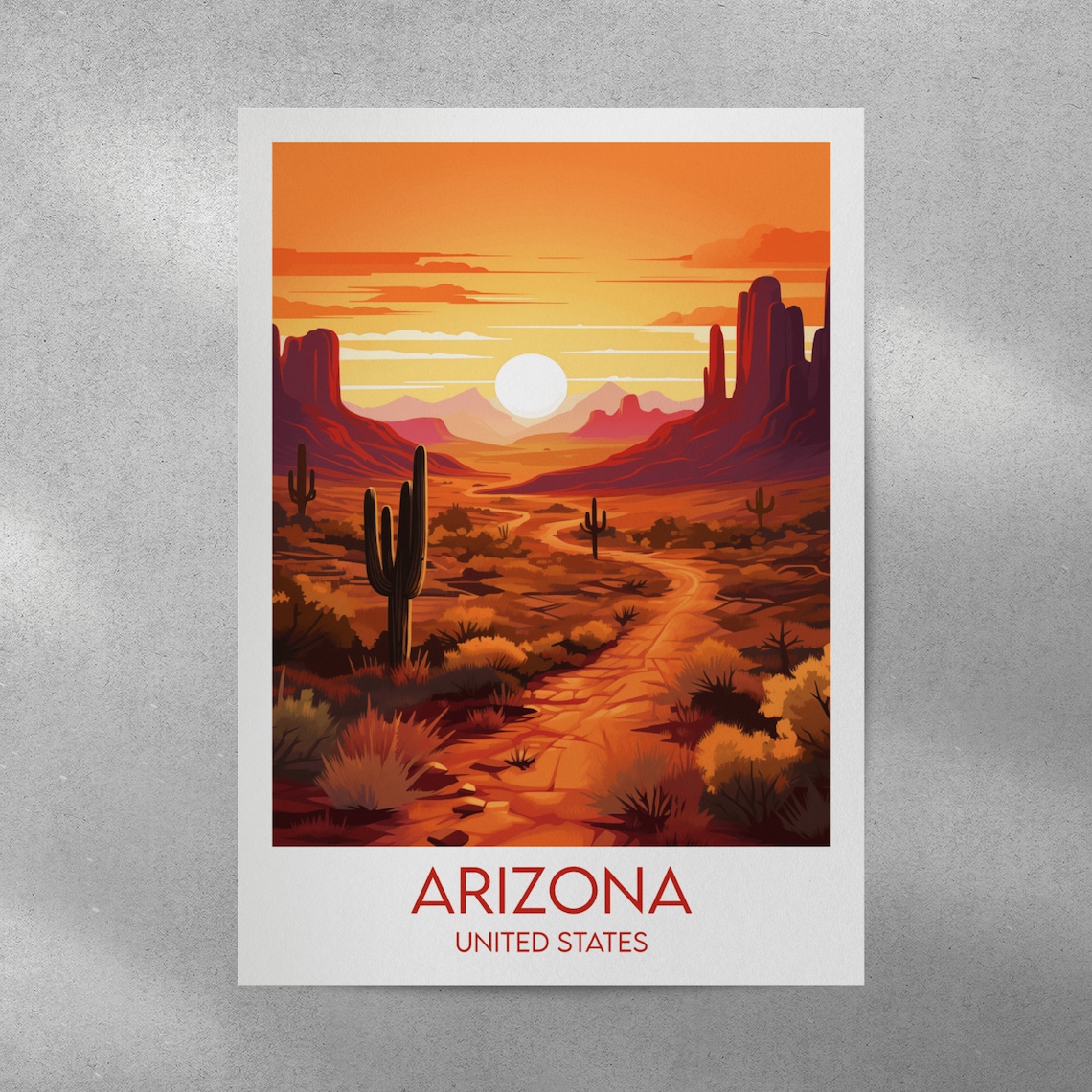 Arizona United States Desert Trail Sunset Mesas Retro Travel Poster - Image 3