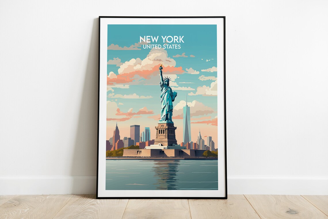 New York Travel Poster, Statue Of Liberty Print