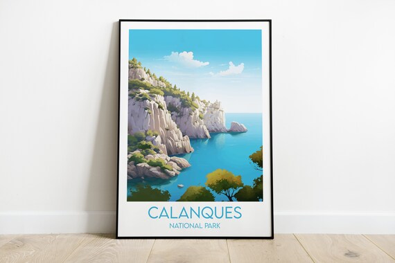 Calanques National Park France Travel Poster White Cliffs Coast Artwork