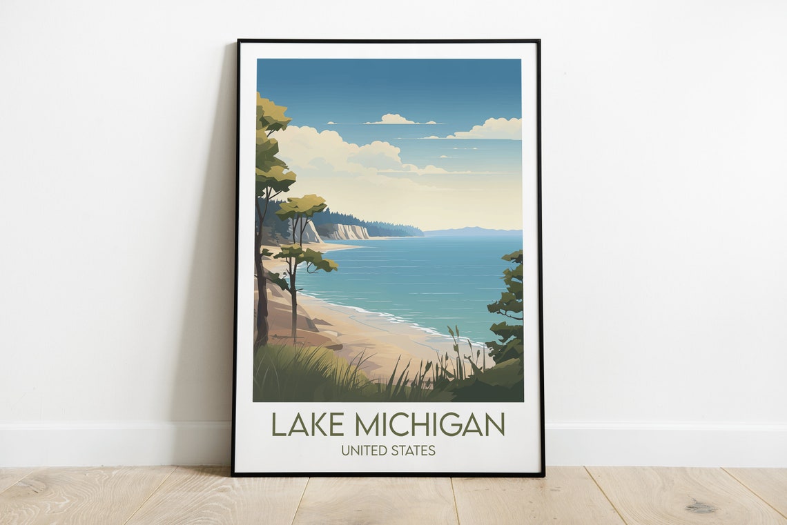 Lake Michigan Sandy Shoreline Vintage American Travel Poster