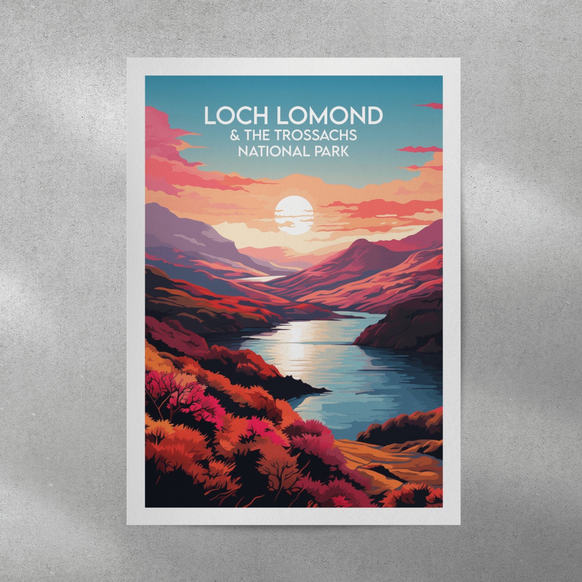 Loch Lomond Scotland Sunset National Park Landscape Travel Poster - Image 2