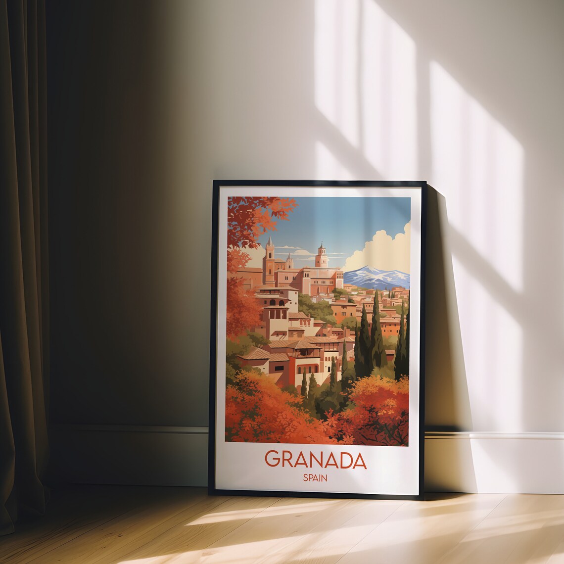 Granada Spain Alhambra Old Town Autumn Colors Travel Art Poster - Image 2