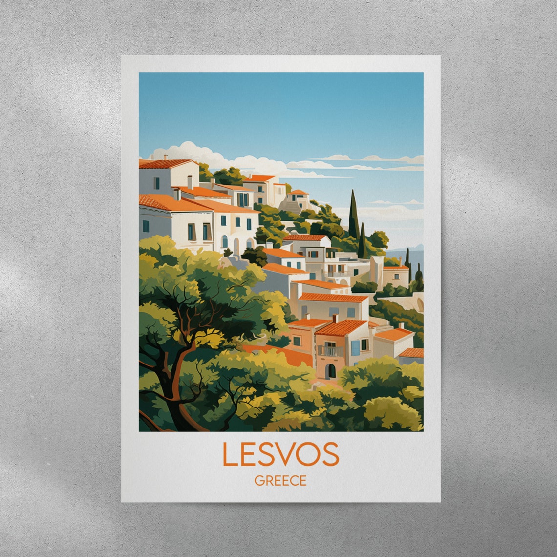 Lesvos Greece Island Village Olive Trees Terracotta Roofs Poster - Image 3