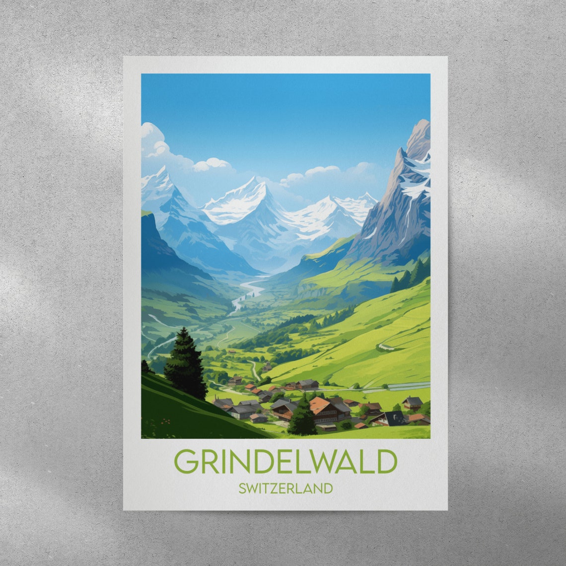 Scenic Grindelwald Switzerland Green Alpine Valley Village Poster - Image 4