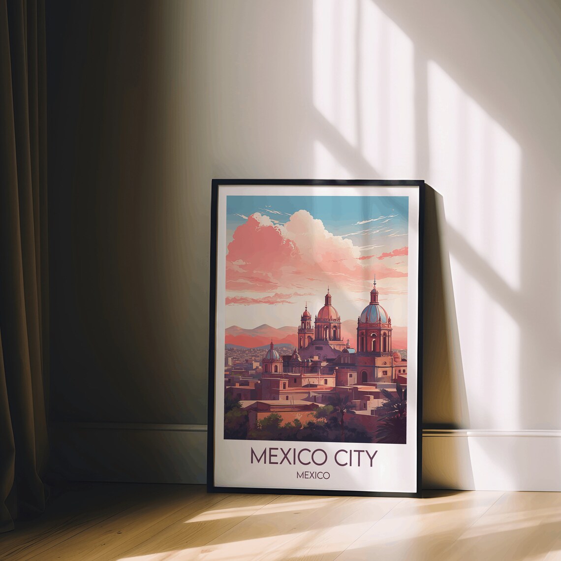 Mexico City Mexico Cathedral Sunset Skyline Travel Poster Art - Image 2