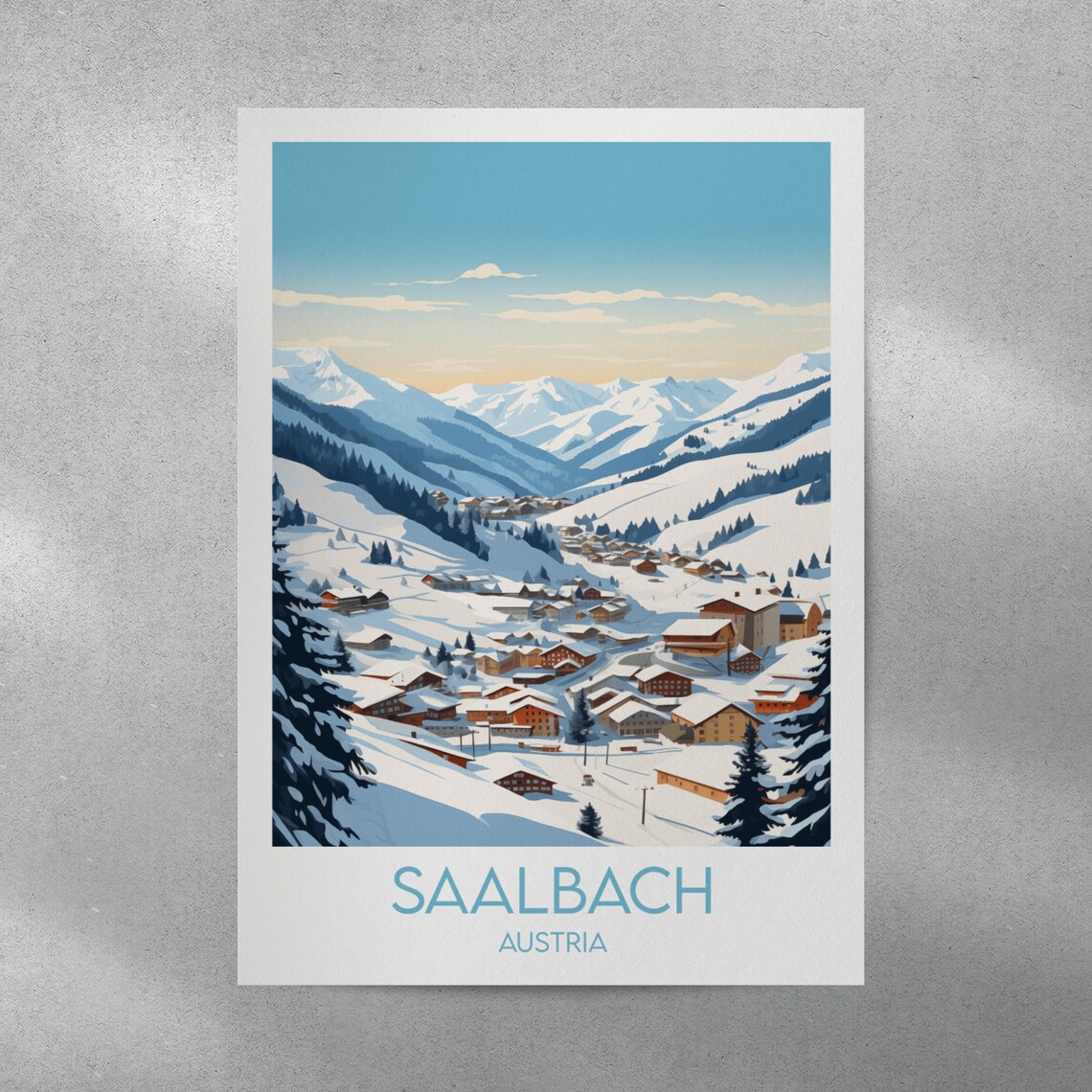 Saalbach Austria Snowy Ski Village Alpine Winter Travel Poster - Image 4