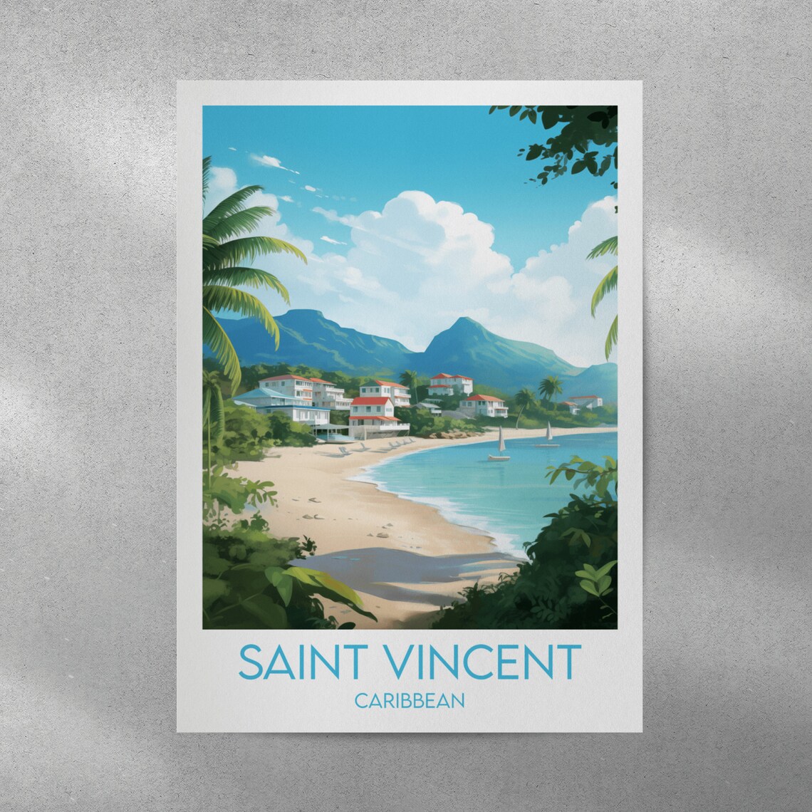 Saint Vincent Caribbean Tropical Beach Palm Sailboat Travel Poster - Image 5
