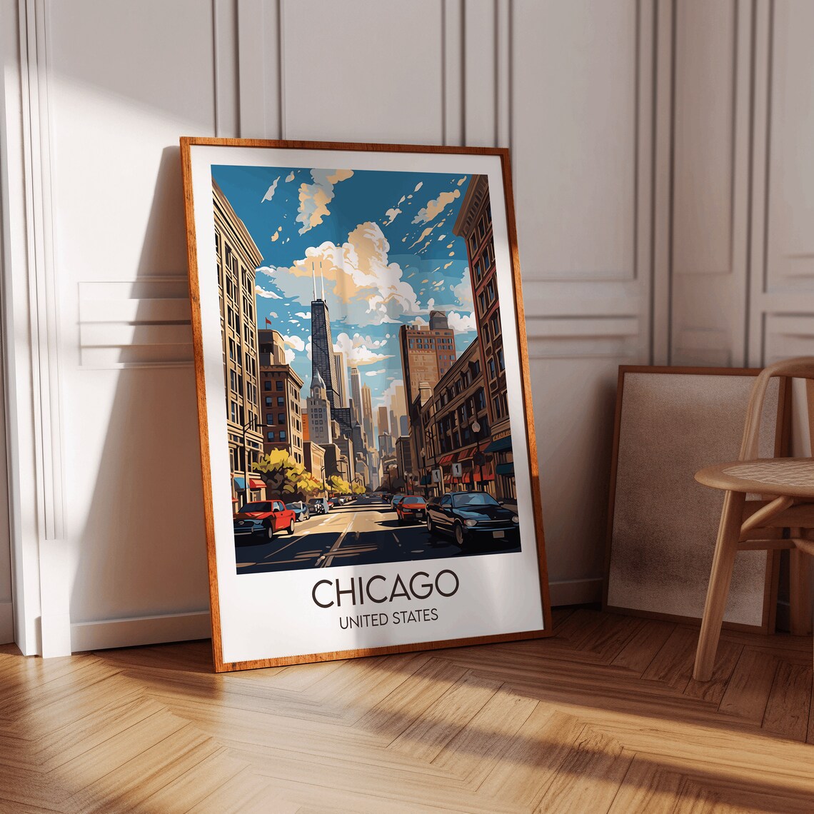 Chicago United States Downtown Towers Street Scene Travel Poster - Image 2